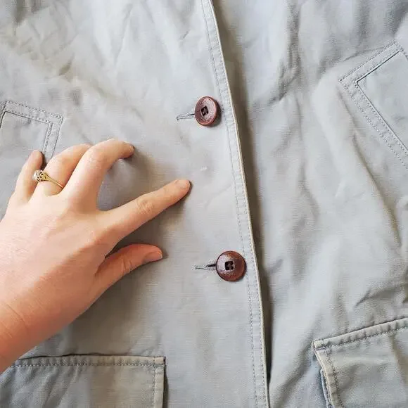 LL Bean Coat Womens Large Blue Canvas Barn Corduroy Collar Lined Jacket Pockets - Picture 9 of 14